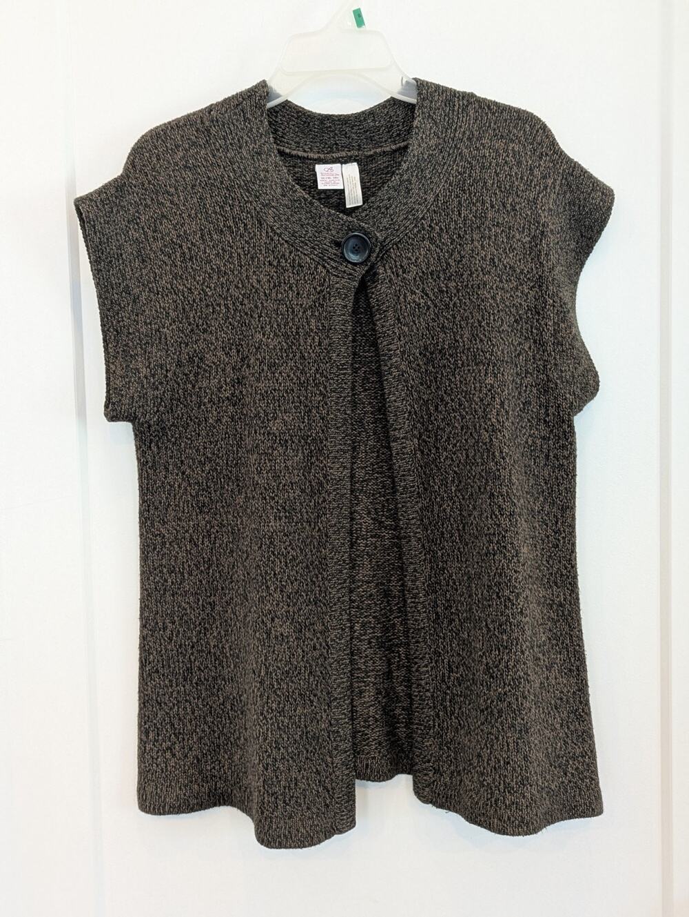Vtg. Bobbie Brooks 1X(16-18) Brown Short Sleeve One Button Sweater Cardigan